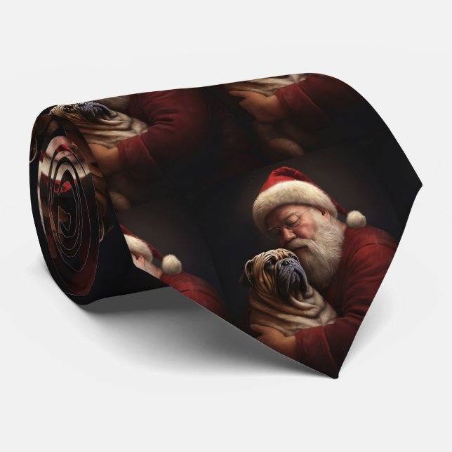Shar Pei With Santa Claus Festive Christmas  Tie (Rolled)
