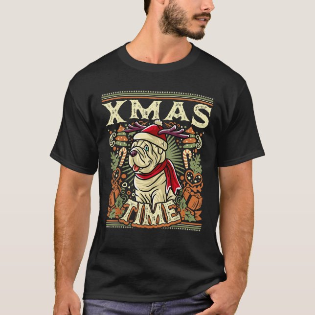 Shar Pei X Mas Time Dog Christmas Santa Claus  T-Shirt (Front)