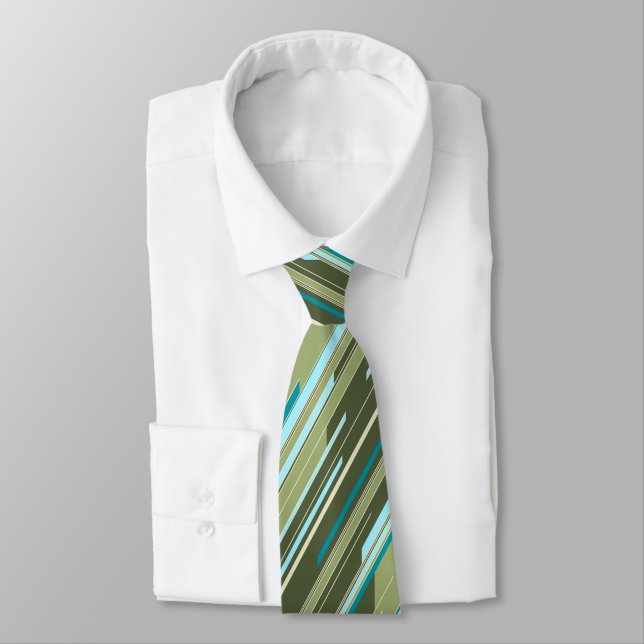 Shards Geometric Striped Green Single-sided Tie (Tied)