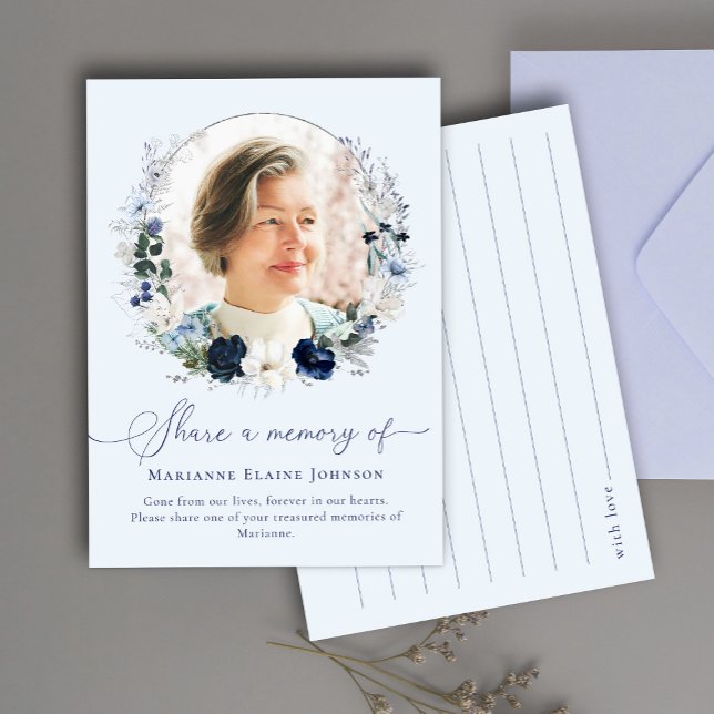 Share a Memory Blue Floral Celebration of Life Enclosure Card (Creator Uploaded)