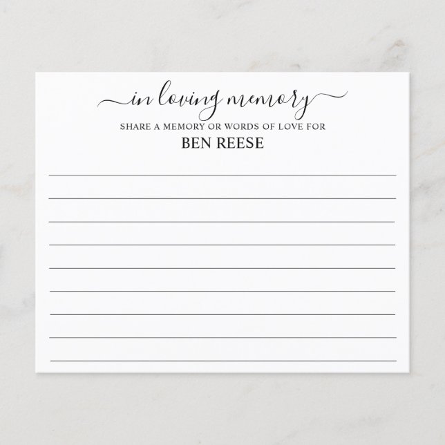 Share a Memory Funeral Attendance (Front)