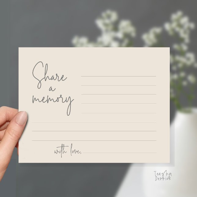 Share a memory Funeral Service Modern Script card (Funeral Service, Share a memory or words to the family card in cream grey)