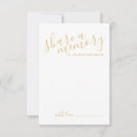 'Share a Memory' Gold Modern Script Wedding Advice Card<br><div class="desc">Add a personal touch to your wedding with a modern script wedding advice and wishes card. This card features title 'share a memory' in gold modern script font style and details in gold modern sans serif font style on white background. Please Note: The foil details are simulated in the artwork....</div>