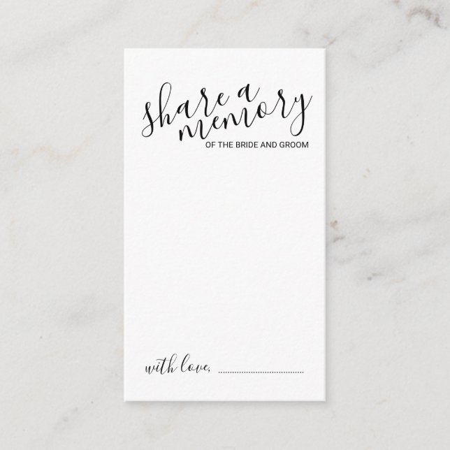 'Share a Memory' Modern Script Wedding Advice Card (Front)