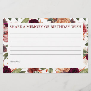 Share a Memory or Birthday Wish Birthday Game Card