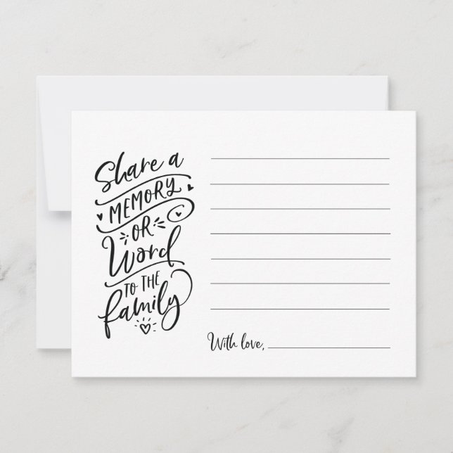 Share a memory or word to the family sympathy card (Front)