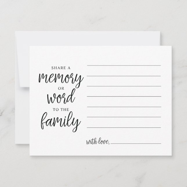 Share a memory or word to the family sympathy card (Front)