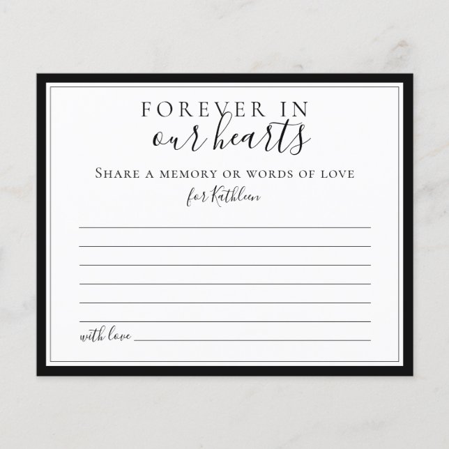 Share a Memory Simple Funeral Attendance Card (Front)