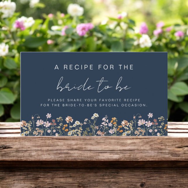 Share a Recipe Bridal Shower Wildflower Navy Blue Enclosure Card (Creator Uploaded)