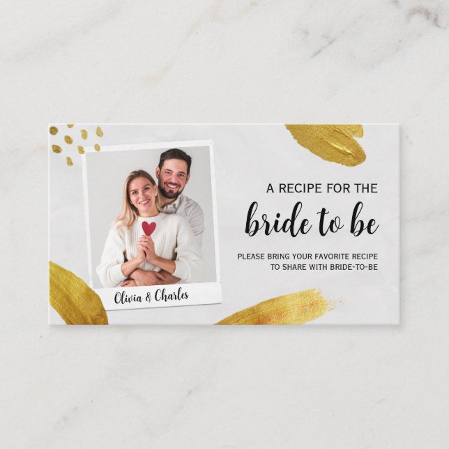 Share a recipe Custom Photo Bridal Shower Enclosure Card (Front)