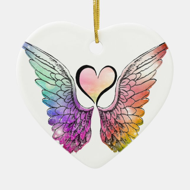 Share - Angel Wings and Heart Ceramic Tree Decoration (Front)