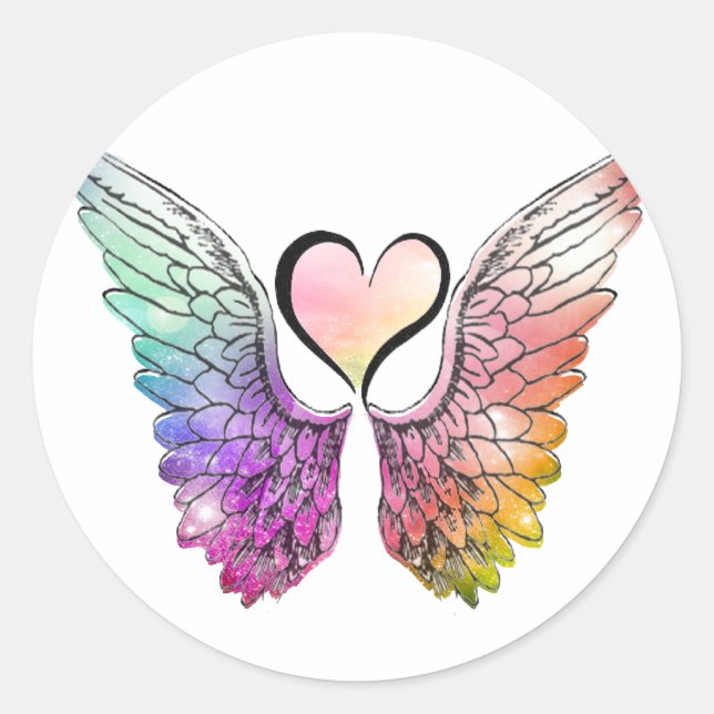 Share - Angel Wings and Heart Classic Round Sticker (Front)