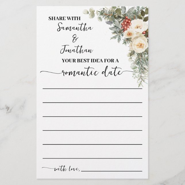 Share Date Idea Winter Bridal Shower Game Card (Front)