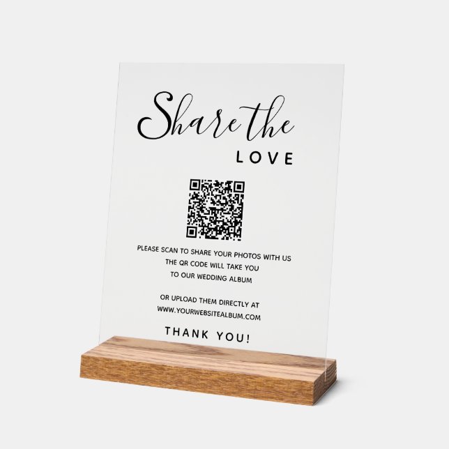 Share Love Wedding Photos Digital Album QR Code Acrylic Sign (Angle)
