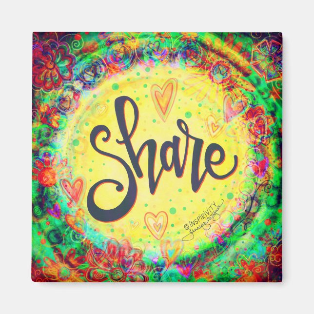 Share Pretty Yellow Floral Trendy Inspirational Magnet (Front)