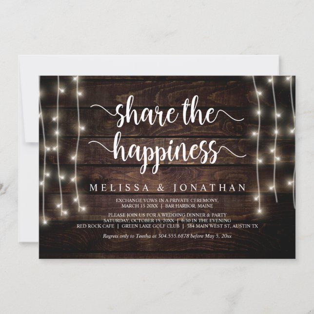 Share the happiness, Rustic Elopement Party Invitation (Front)