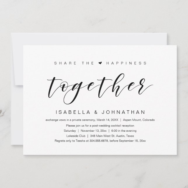 Share the happiness together, Wedding Elopement Invitation (Front)