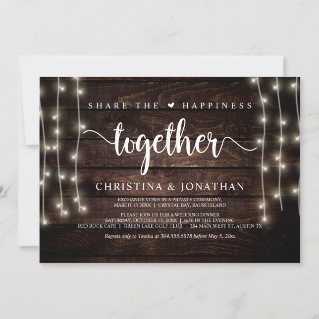 Share the happiness, Wedding Dinner, Elopement Invitation (Front)