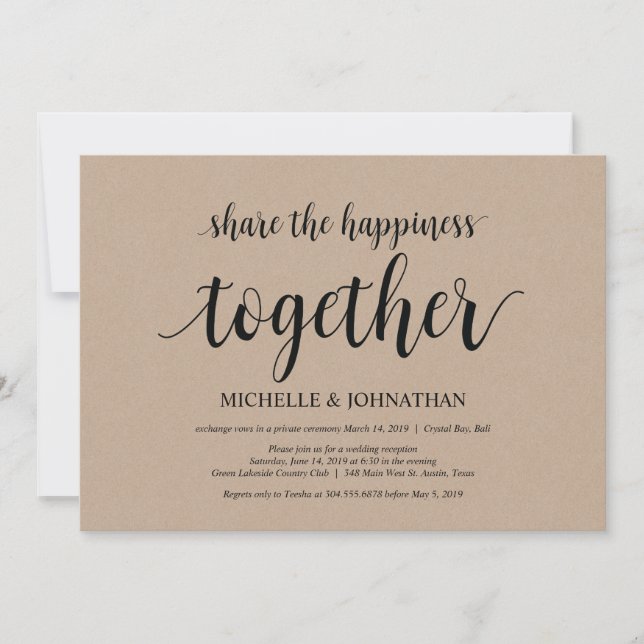 Share the happiness Wedding Elopement Invites (Front)