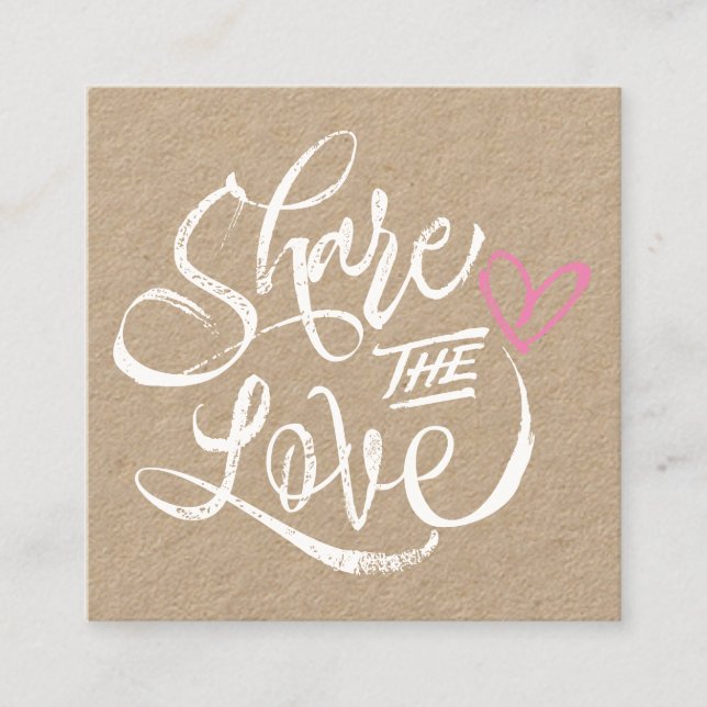 Share the love brown kraft white script typography referral card (Front)