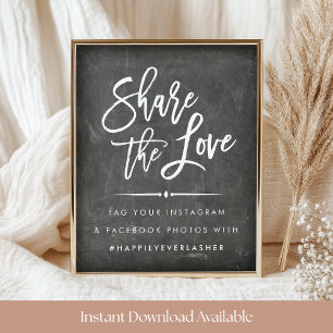 Share the Love   Chalkboard Wedding Hashtag Poster