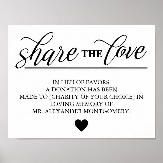 Share the Love Lieu of Favours Wedding Poster (Front)