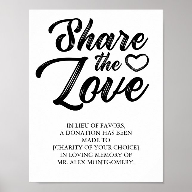 Share the Love - Lieu of Favours Wedding Poster (Front)