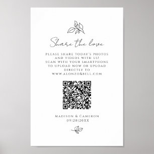 Share The Love QR Code Wedding Party Photo Black Poster