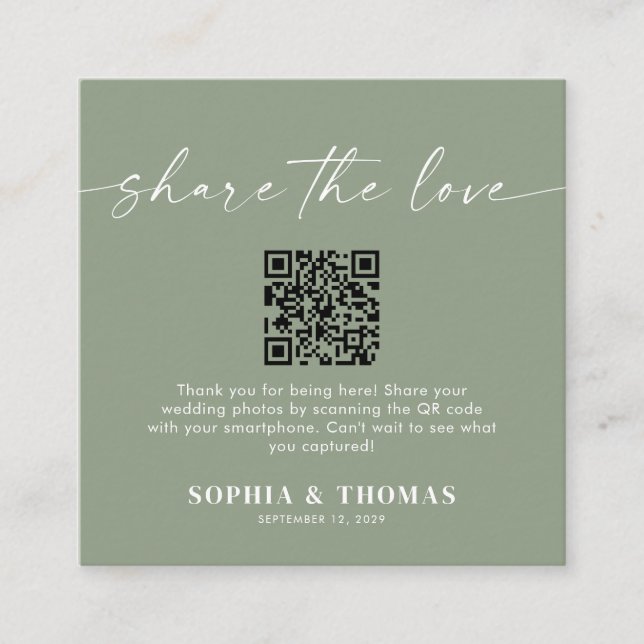 Share The Love QR Code Wedding Photo Sharing Enclosure Card (Front)