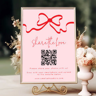 Share the Love Red Bow Wedding Photo Share QR Code Poster