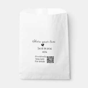 Share the love scan QR code add social details Favour Bags