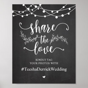 Share The Love, Wedding Hashtag, Chalkboard Poster