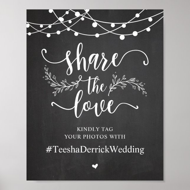 Share The Love, Wedding Hashtag, Chalkboard Poster (Front)