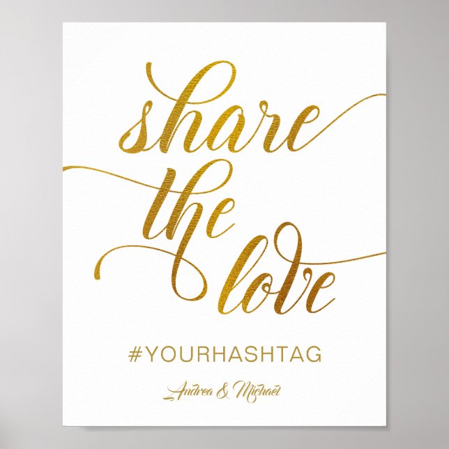Share the Love Wedding Hashtag Sign | Gold Foil (Front)