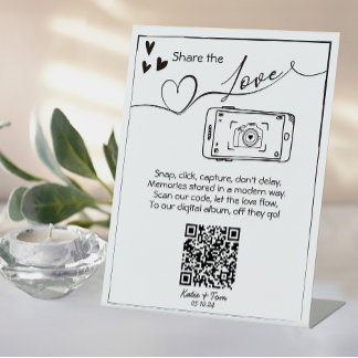 Share the Love Wedding Photo QR Code Poster Pedestal Sign