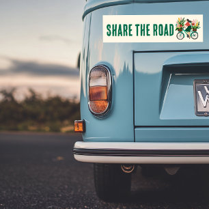SHARE THE ROAD Bicycle Girl w Flowers Cyclist  Bumper Sticker