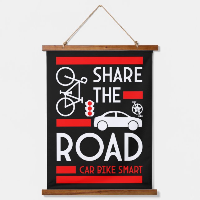 Share The Road Bicycle Road Safety Hanging Tapestry (Front)