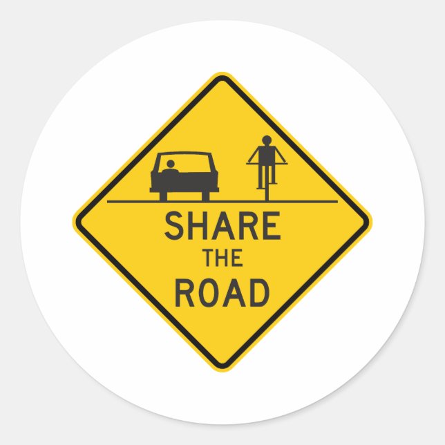 Share the Road Highway Sign Classic Round Sticker (Front)