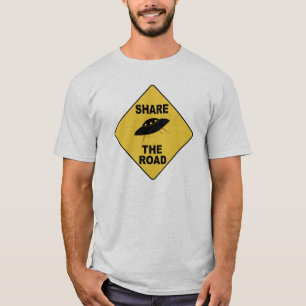 Share the Road sign with UFO T-Shirt