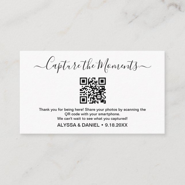 Share Wedding Photo Moments QR code Customisable Enclosure Card (Front)