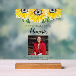 Share your Memories Funeral Photo Sunflower Acrylic Sign