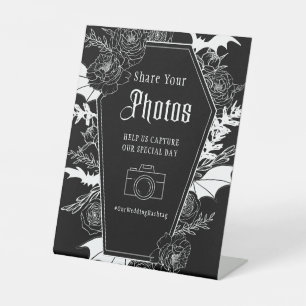 Share Your Photos Gothic Wedding Hashtag Pedestal Sign