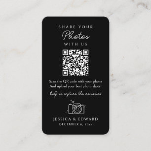 Share Your Photos Memorable Qr Code Black Wedding Place Card
