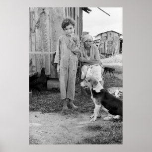 Sharecropper Family with Hound Dog: 1935 Poster