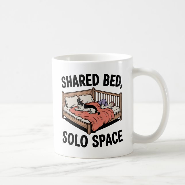 Shared Bed, Solo Space | Dog & Cat Humor Coffee Mug (Right)