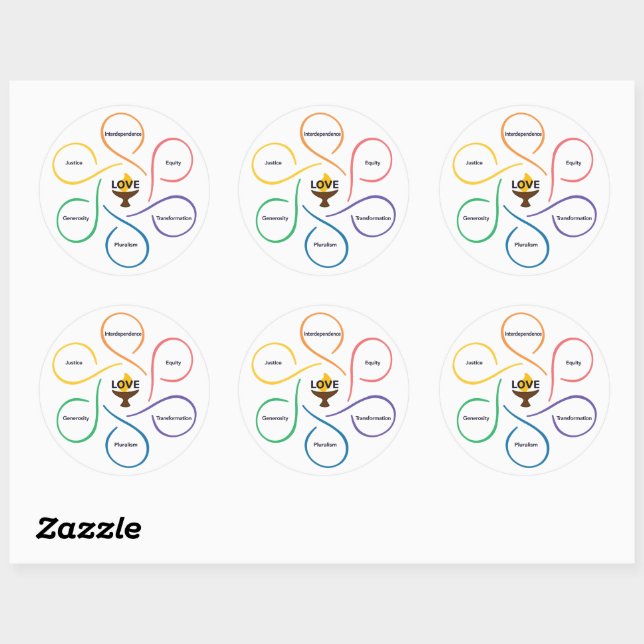 Shared Values Flower - Unitarian Universalist Flow Classic Round Sticker (Sheet)