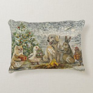 Shared Warmth Whimsical Farmhouse Animals Campfire Decorative Cushion