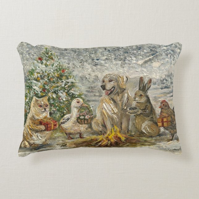 Shared Warmth Whimsical Farmhouse Animals Campfire Decorative Cushion (Front)
