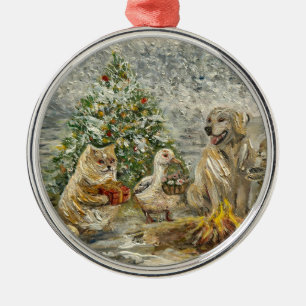 Shared Warmth Whimsical Farmhouse Animals Campfire Metal Tree Decoration