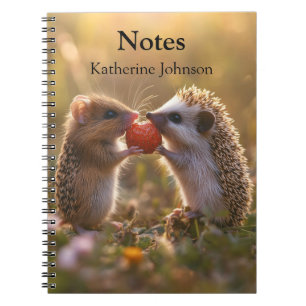 Sharing a Strawberry - Adorable Hedgehog and Mouse Notebook